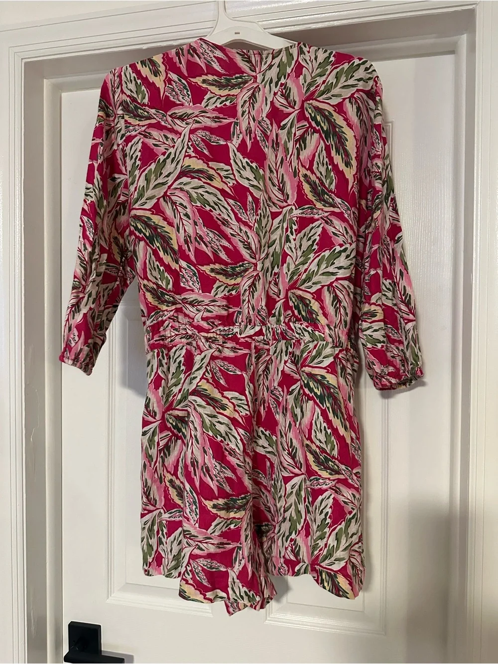Pink Tropical Leaf Print Tie-Front Romper - Picture 2 of 2